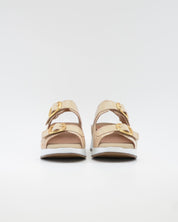 SANDALIA DOS HEBILLAS PLANTILLA EXTRAIBLE MUJER CIERRE TRES VELCROS ANCHO ESPECIAL COLOR BEIGE PIE SANTO 260427