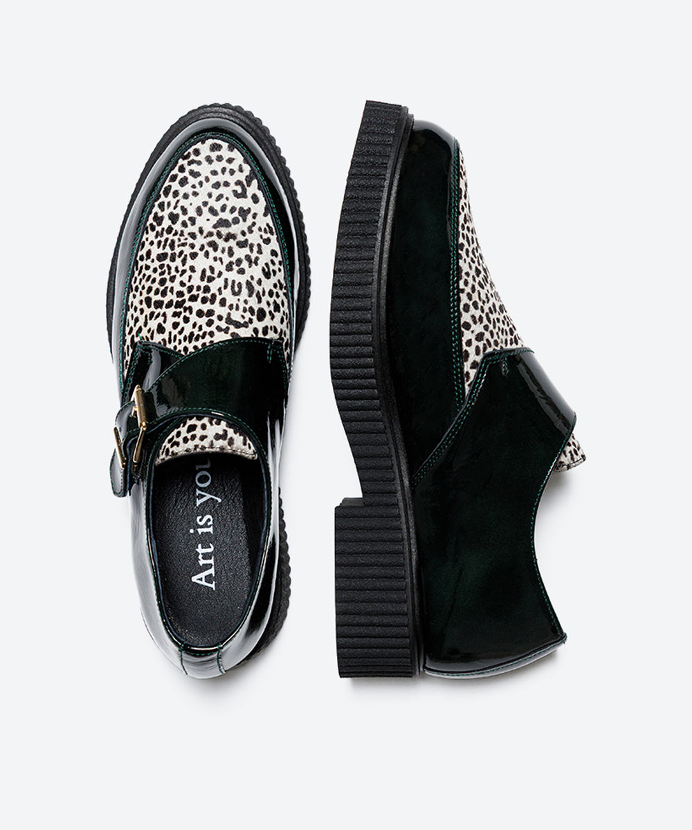 ZAPATO MUJER HEBILLA CHAROL VERDE ANIMAL PRINT LACOMBA CROSSANDRA
