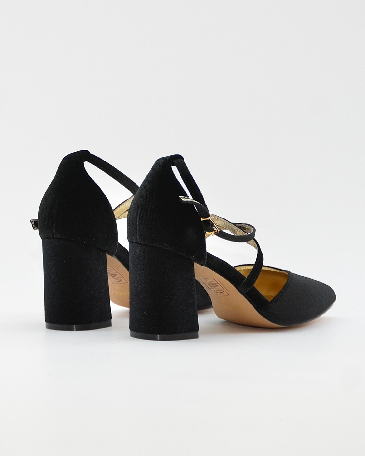 ZAPATO SALÓN MUJER COLOR TERCIOPELO NEGRO TACÓN ANCHO Y TIRAS AZAREY 459M066