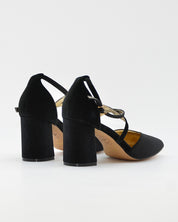 ZAPATO SALÓN MUJER COLOR TERCIOPELO NEGRO TACÓN ANCHO Y TIRAS AZAREY 459M066