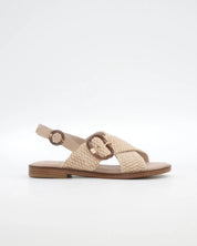 SANDALIA MUJER PLANA BEIGE CON DETALLES EN CUERDA TRENZADA CARMELA 163160