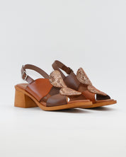 SANDALIA MUJER TACON MEDIO PLANTA DE GEL COMBI MARRON PITON JORDANA 4459