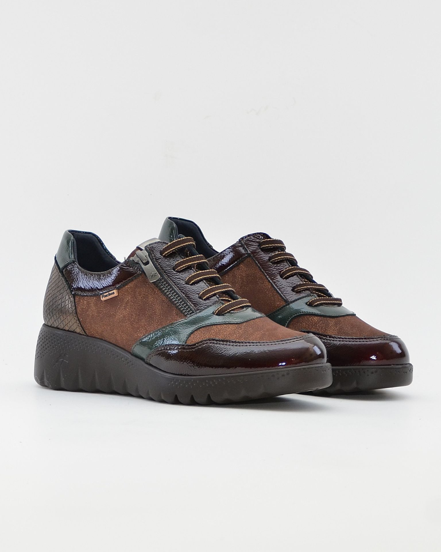 ZAPATO DE CORTE DEPORTIVO CUÑA MUJER CORDONES Y CREMALLERA FLUCHOS LIVE F2248 CAFE