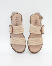 SANDALIA MUJER PLANA BEIGE CON DETALLES EN CUERDA TRENZADA CARMELA 163159