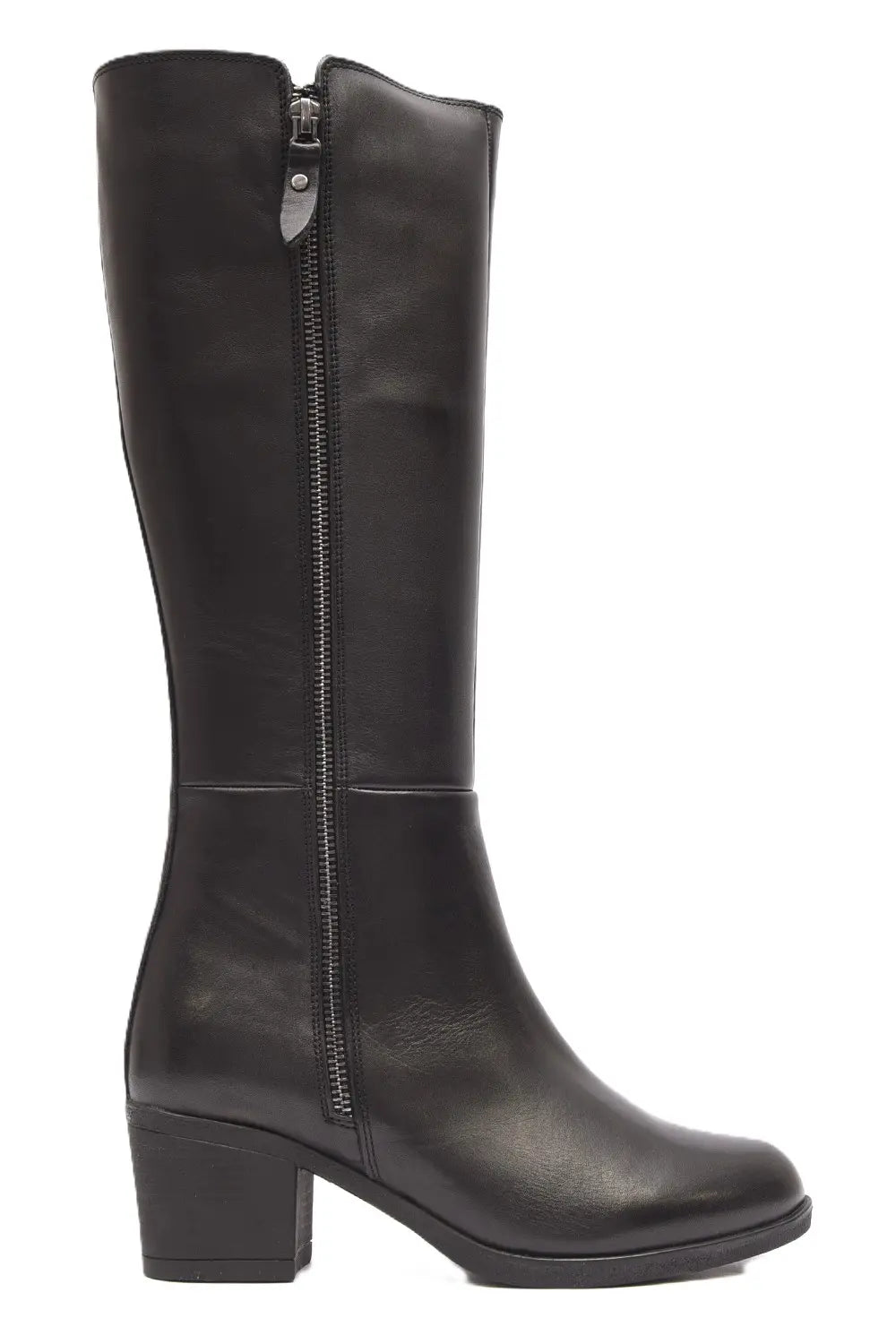 BOTA MUJER NEGRO TACON CUADRADO  CREMALLERA Y ELÁSTICO LATERAL  L-1309
