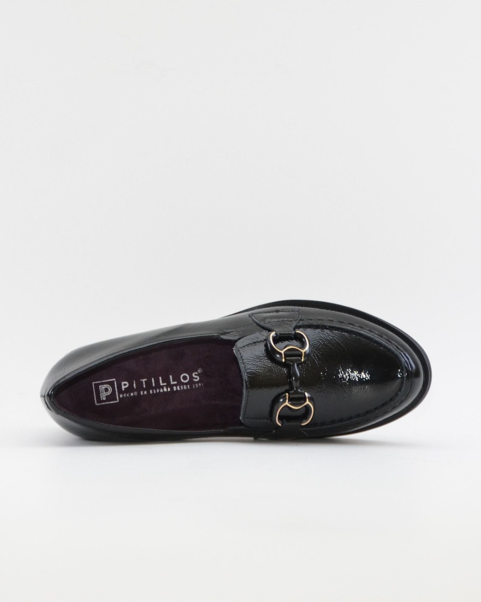 ZAPATO MOCASIN MUJER TACON ANCHO PLANTILLA EXTRAIBLE PITILLOS 11621 CHAROL NEGRO