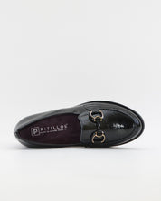 ZAPATO MOCASIN MUJER TACON ANCHO PLANTILLA EXTRAIBLE PITILLOS 11621 CHAROL NEGRO
