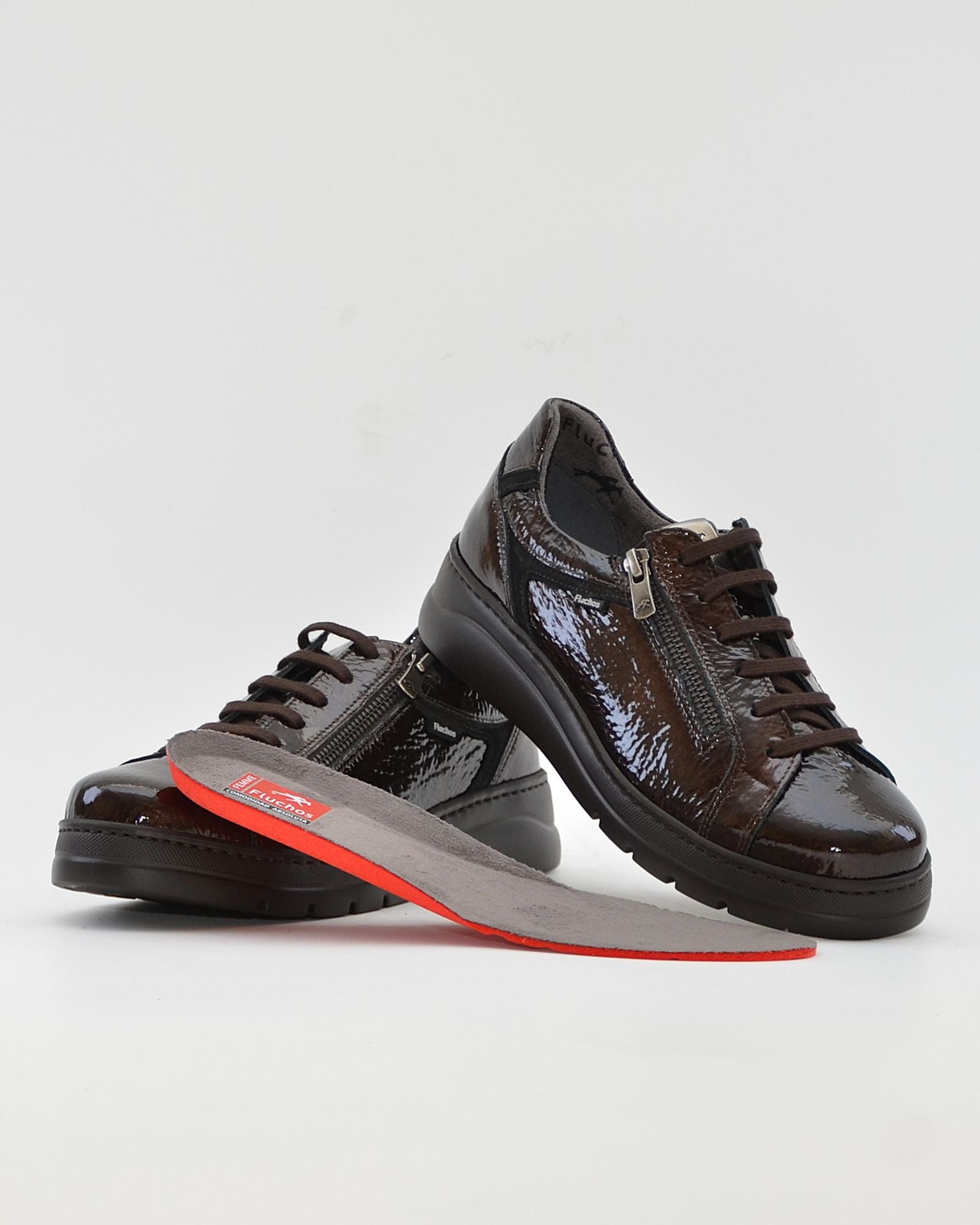 ZAPATO CASUAL MUJER PLANO FLUCHOS POMPASF1666 CHAROL CAFÉ