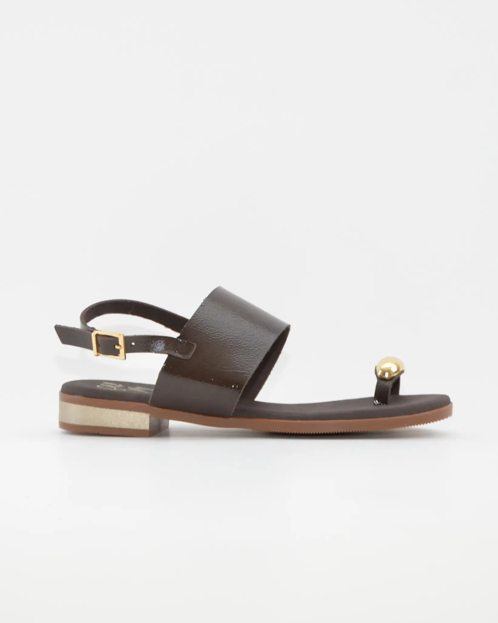 SANDALIA PLANA MUJER DEDO EN COLOR CHAROL MARRON PLANTA DE GEL OH MY SANDALS 5862
