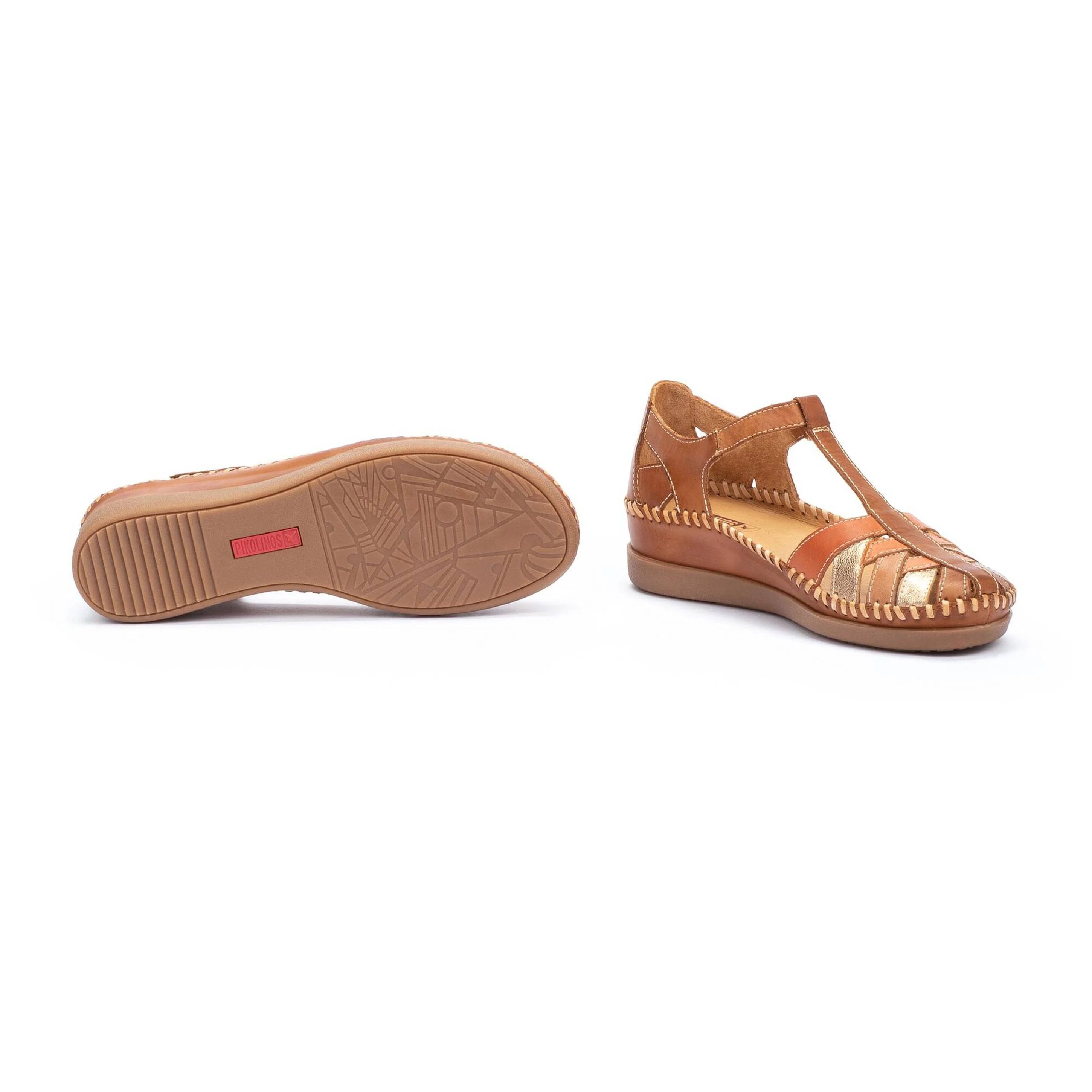 SANDALIA PLANA COLOR CUERO Y CIERRE DE VELCRO PIKOLINOS W8K-0705C1 BRANDY