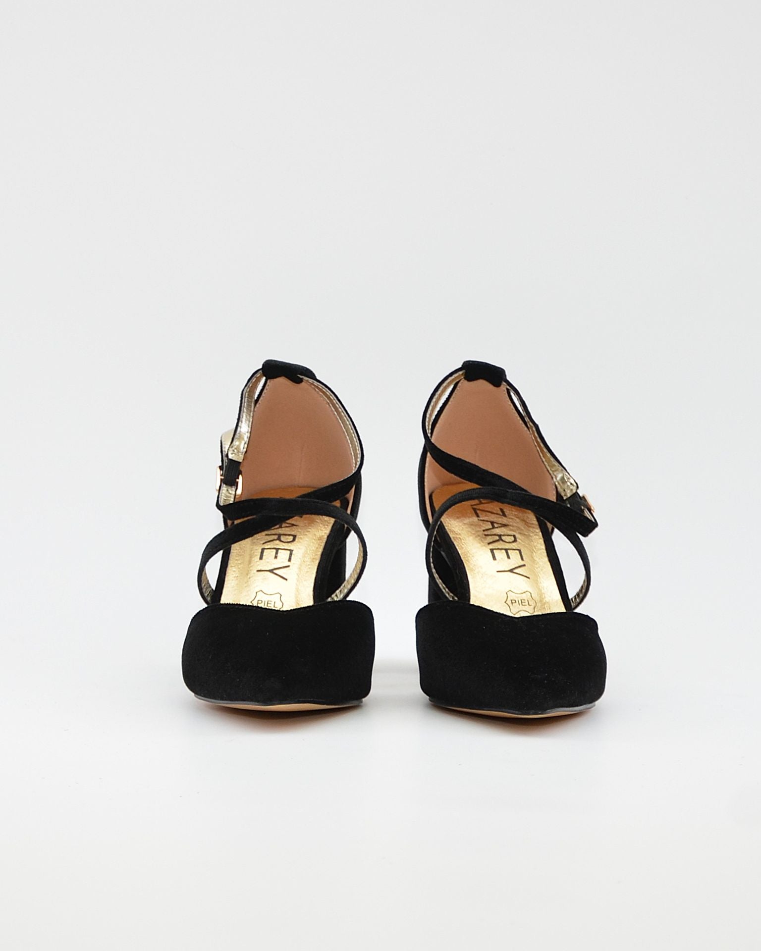 ZAPATO SALÓN MUJER COLOR TERCIOPELO NEGRO TACÓN ANCHO Y TIRAS AZAREY 459M066