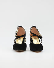 ZAPATO SALÓN MUJER COLOR TERCIOPELO NEGRO TACÓN ANCHO Y TIRAS AZAREY 459M066