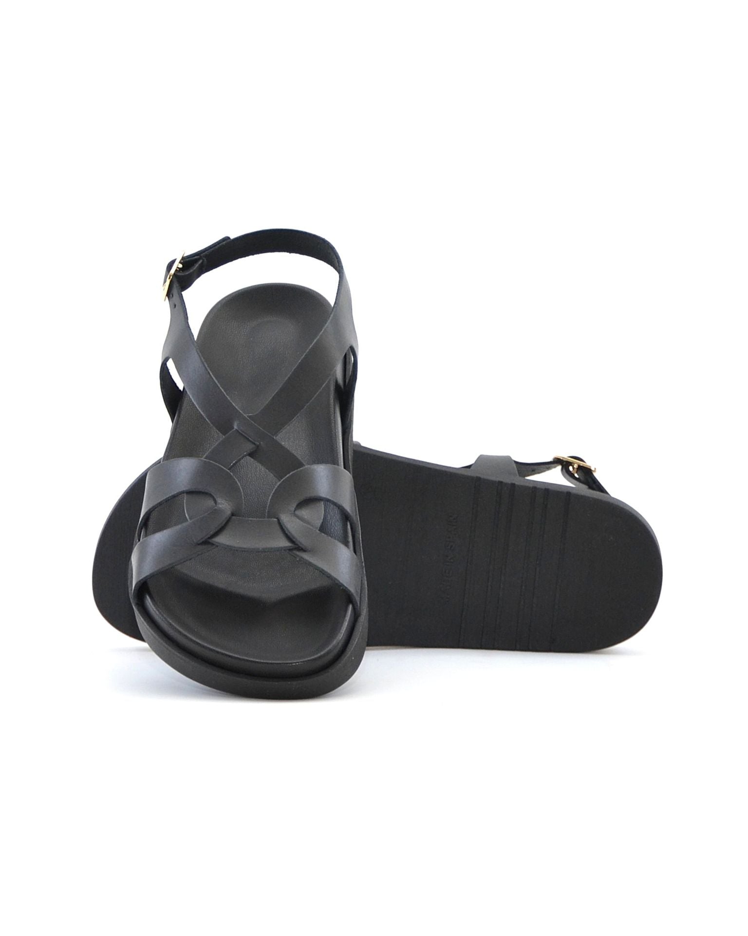 SANDALIA BIO PIEL COLOR NEGRO PLANTA FORRADA LACOMBA CROW