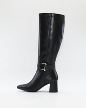 BOTA ALTA MUJER TACON ANCHO EN PIEL COLOR NEGRO ADORNO HEBILLA