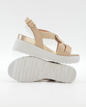 SANDALIA PLANA MUJER STONEFLY TRENZADA ORO Y BEIGE
