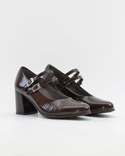 ZAPATO SALON MUJER CON PULSERA CHAROL MARRÓN CHOCOLATE PITILLOS 11651