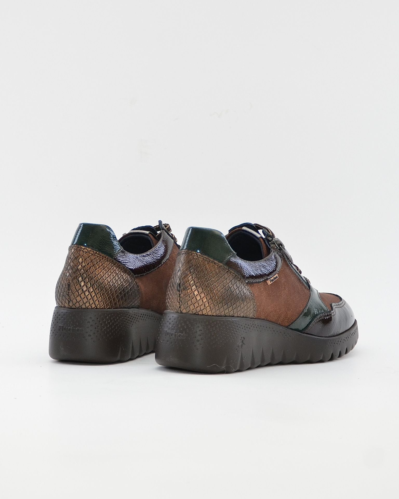 ZAPATO DE CORTE DEPORTIVO CUÑA MUJER CORDONES Y CREMALLERA FLUCHOS LIVE F2248 CAFE