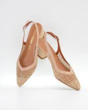 ZAPATO VESTIR MUJER DESTALONADO TACON BAJO DANIELA VEGA CON REJILLA NATURAL BEIGE