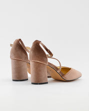 ZAPATO SALÓN MUJER COLOR TERCIOPELO TAUPE TACÓN ANCHO Y TIRAS AZAREY 459M066