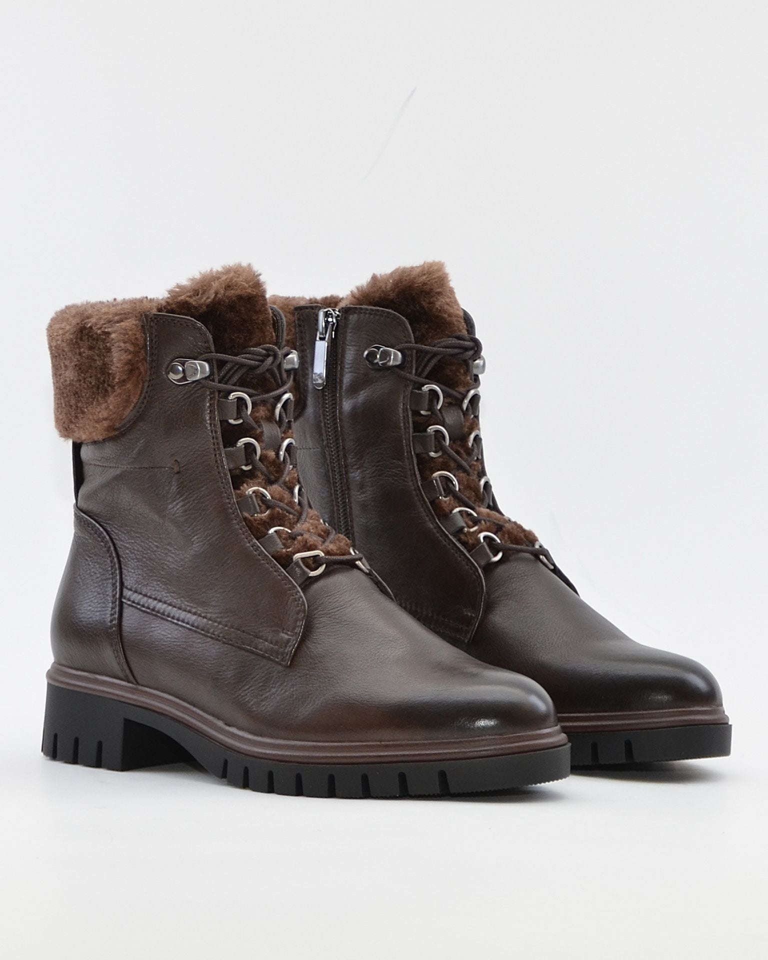 BOTIN PLANO MUJER CORDONES Y CREMALLERA COLOR  MARRON CHOCOLATE CON PELO REGARDE LE CIEL JUSTINA 02 COFFE