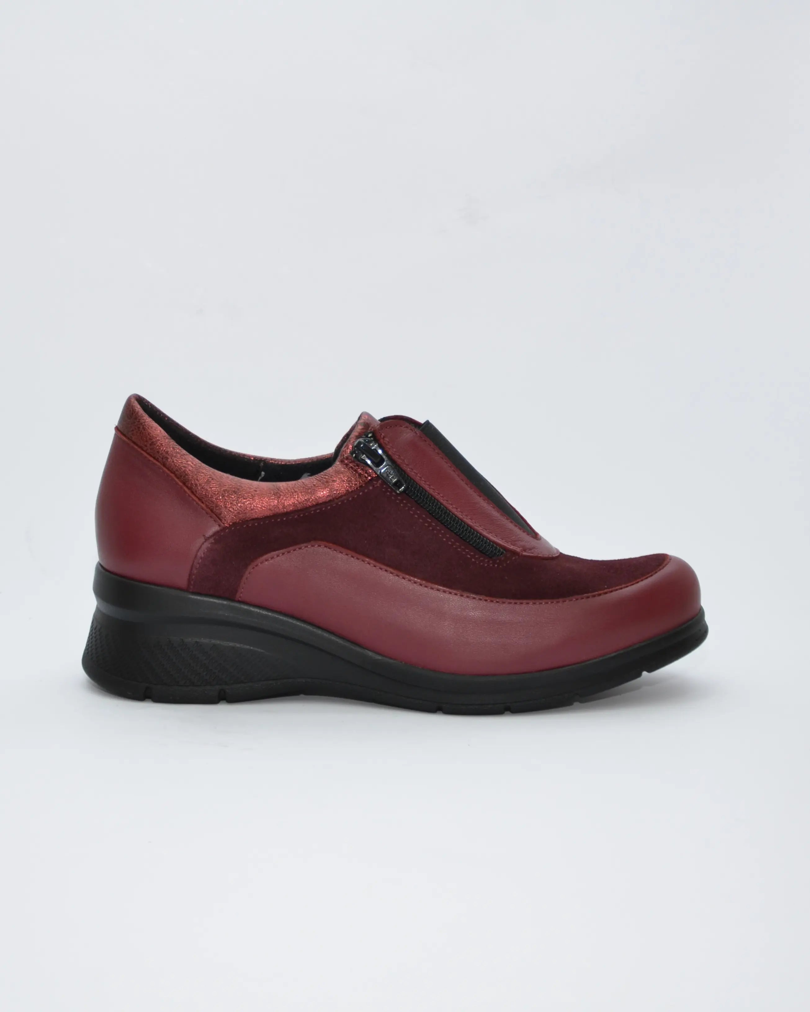 ZAPATO MUJER CUÑA BURDEOS ELÁSTICO Y CREMALLERA 8099 CONFORT CLASS