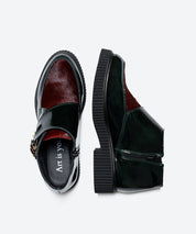 BOTIN MUJER DOS HEBILLAS CHAROL BURDEOS POTRO VERDE LACOMBA CLUSIA