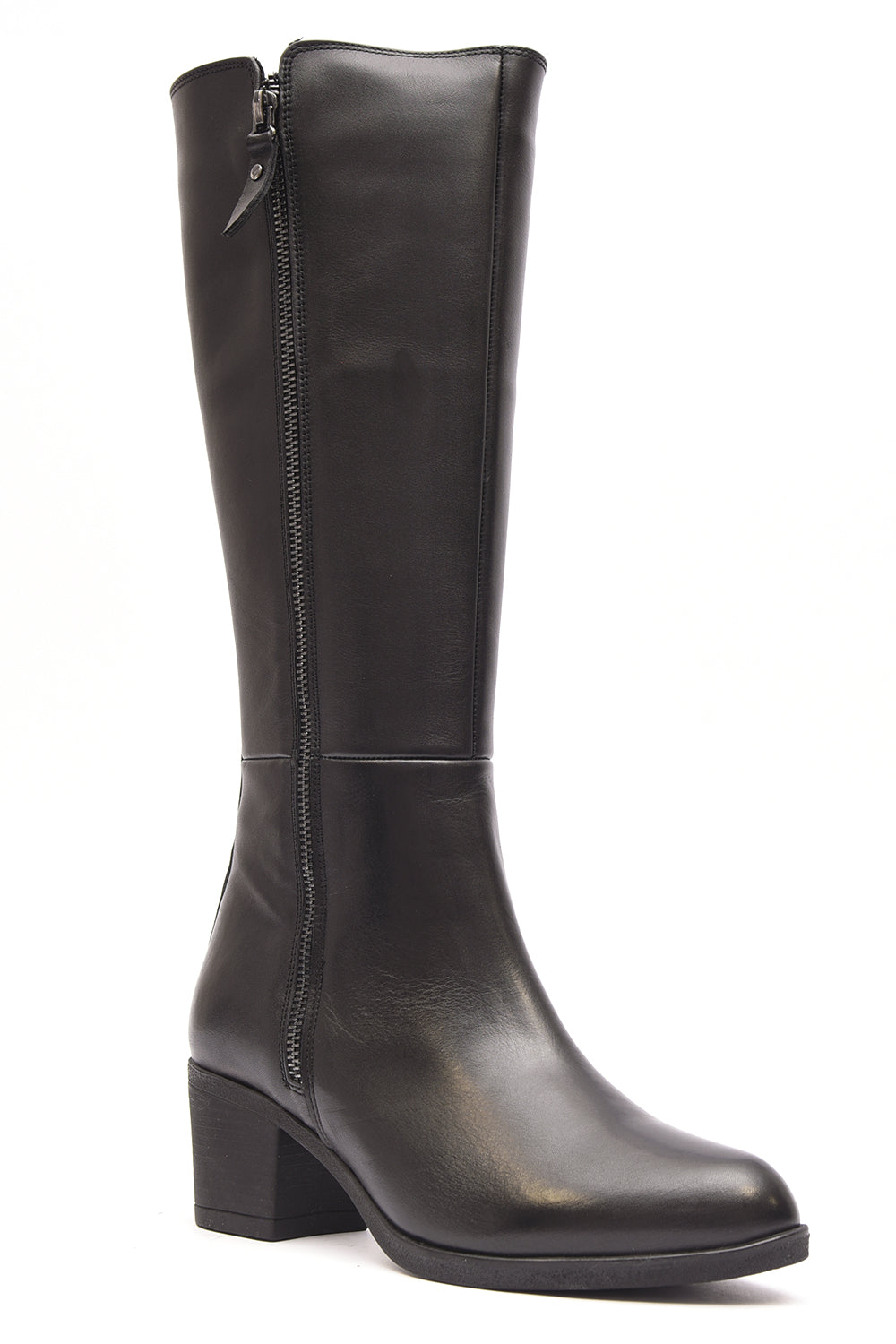 BOTA MUJER NEGRO TACON CUADRADO  CREMALLERA Y ELÁSTICO LATERAL  L-1309