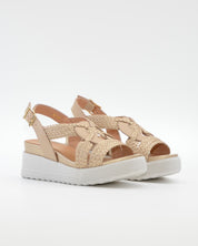 SANDALIA PLANA MUJER STONEFLY TRENZADA ORO Y BEIGE