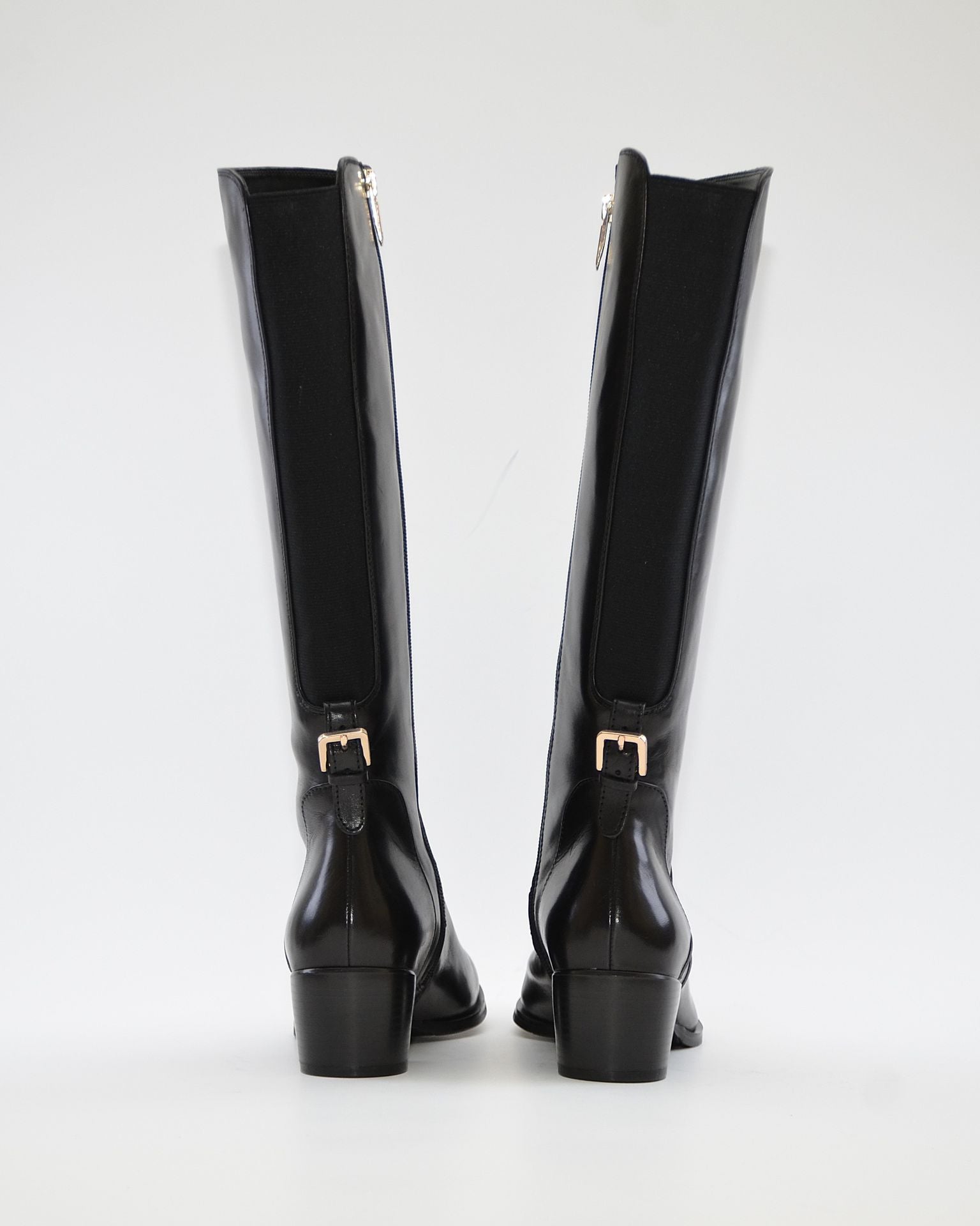 BOTA ALTA MUJER PIEL TACON BAJO COLOR NEGRO CON ELASTICO Y CREMALLERA REGARDE LE CIEL  JOLENE 22 NEGRO