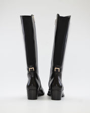 BOTA ALTA MUJER PIEL TACON BAJO COLOR NEGRO CON ELASTICO Y CREMALLERA REGARDE LE CIEL  JOLENE 22 NEGRO