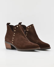 BOTIN MUJER COWBOY SERRAJE MARRÓN CHOCOLATE CON TACHAS KAOLA 3504