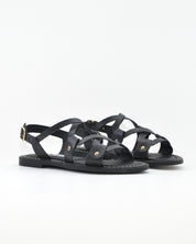 SANDALIA MUJER PLANA PIEL COLOR NEGRO TACHAS LACOMBA BOUGAIN