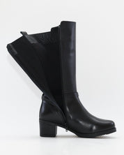 BOTA ALTA MUJER TACON MEDIO COLOR NEGRO ADORNO METALICO  CREMALLERA Y ELASTICO TREINTAS L-1508