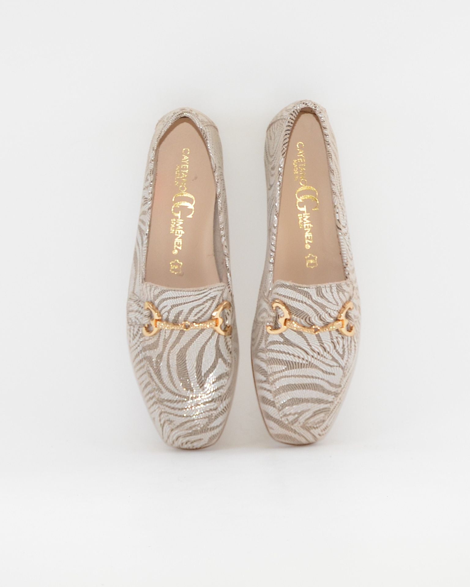 ZAPATO MOCASIN MUJER PLANO ESTAMPADO METALIZADO PLATINO CAYETANO 17200