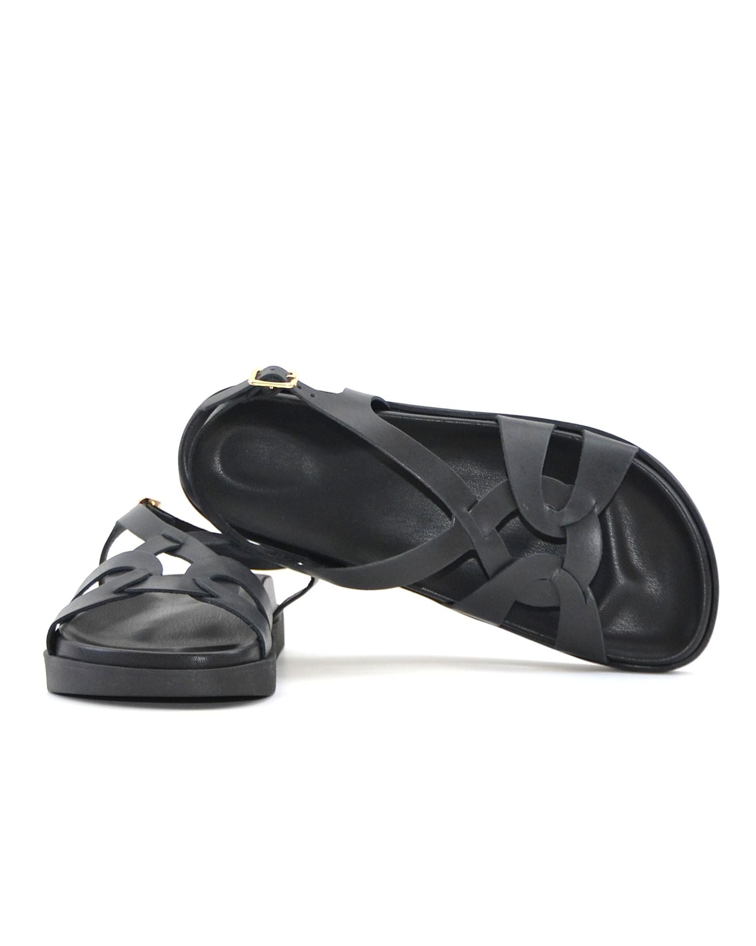 SANDALIA BIO PIEL COLOR NEGRO PLANTA FORRADA LACOMBA CROW