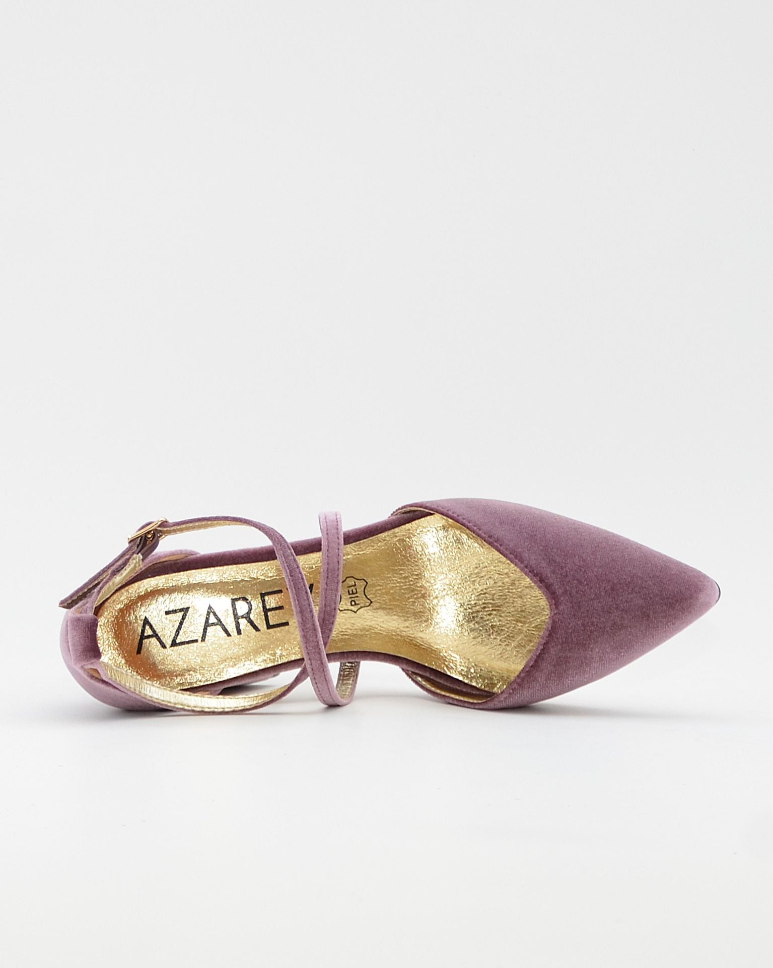 ZAPATO SALÓN MUJER COLOR TERCIOPELO MALVA TACÓN ANCHO Y TIRAS AZAREY 459M066