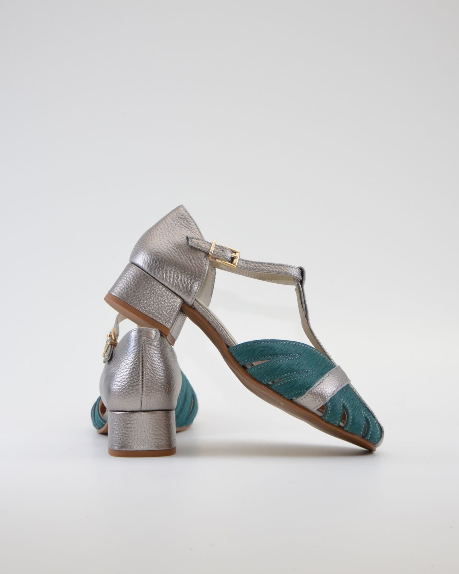SANDALIA CANGREJERA MUJER COMBI PLATA VIEJA AZUL TURQUESA LACOMBA GAZANIA