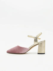 ZAPATO FIESTA TERCIOPELO ROSA PULSERA DORADA 459K214