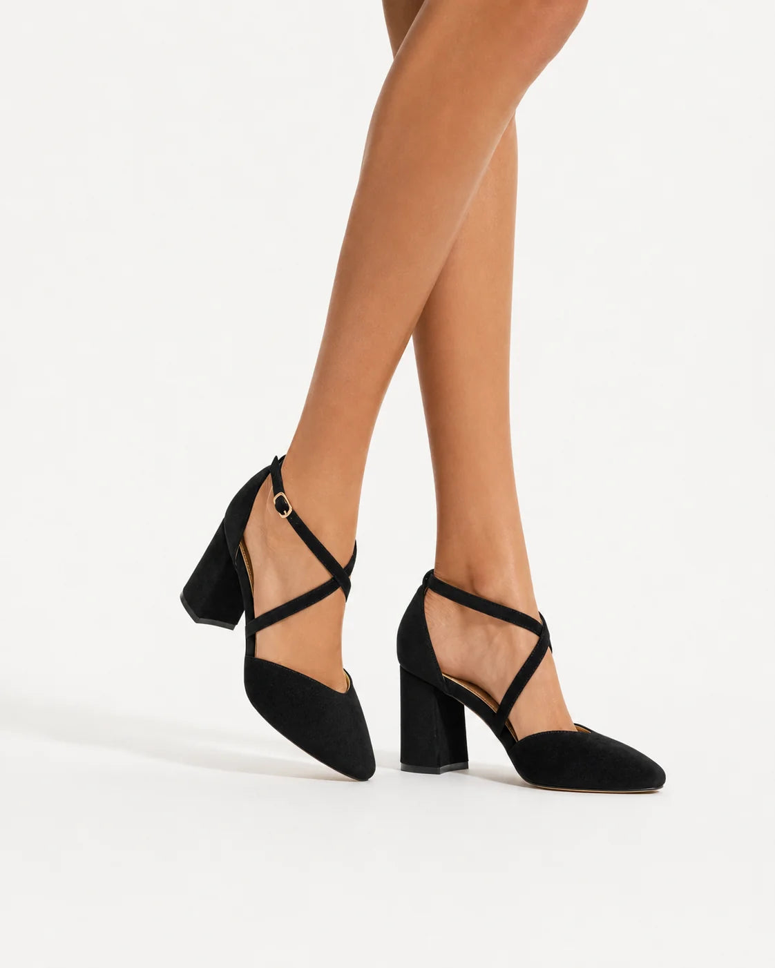 ZAPATO SALÓN MUJER COLOR TERCIOPELO NEGRO TACÓN ANCHO Y TIRAS AZAREY 459M066