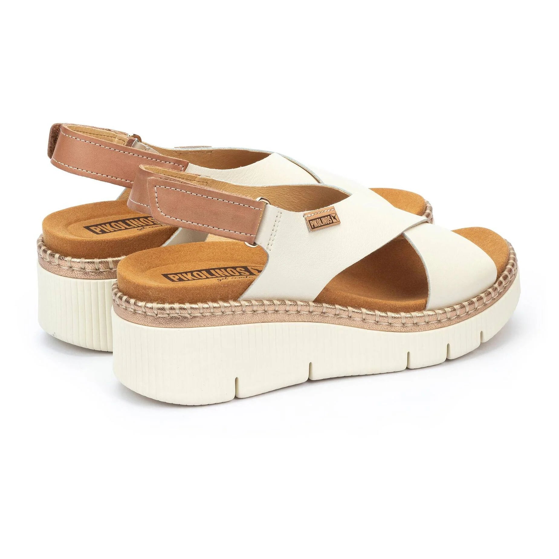 SANDALIA MUJER TIRAS CRUZADAS COLOR BLANCO ROTO PIKOLINOS W0K-0606C1 NATA