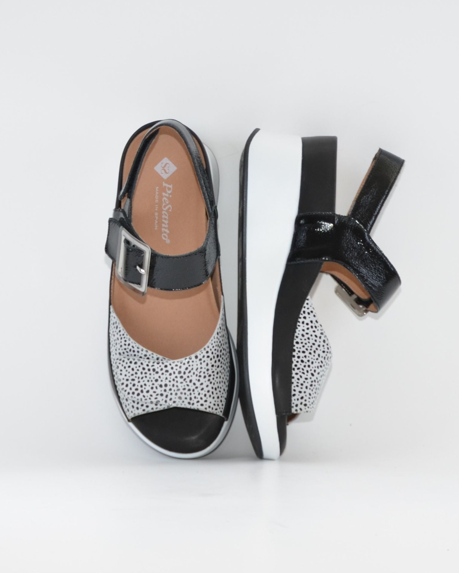 SANDALIA CUÑA PLANTILLA EXTRAIBLE MUJER TRES VELCROS ANCHO ESPECIAL COLOR NEGRO PIE SANTO 260382