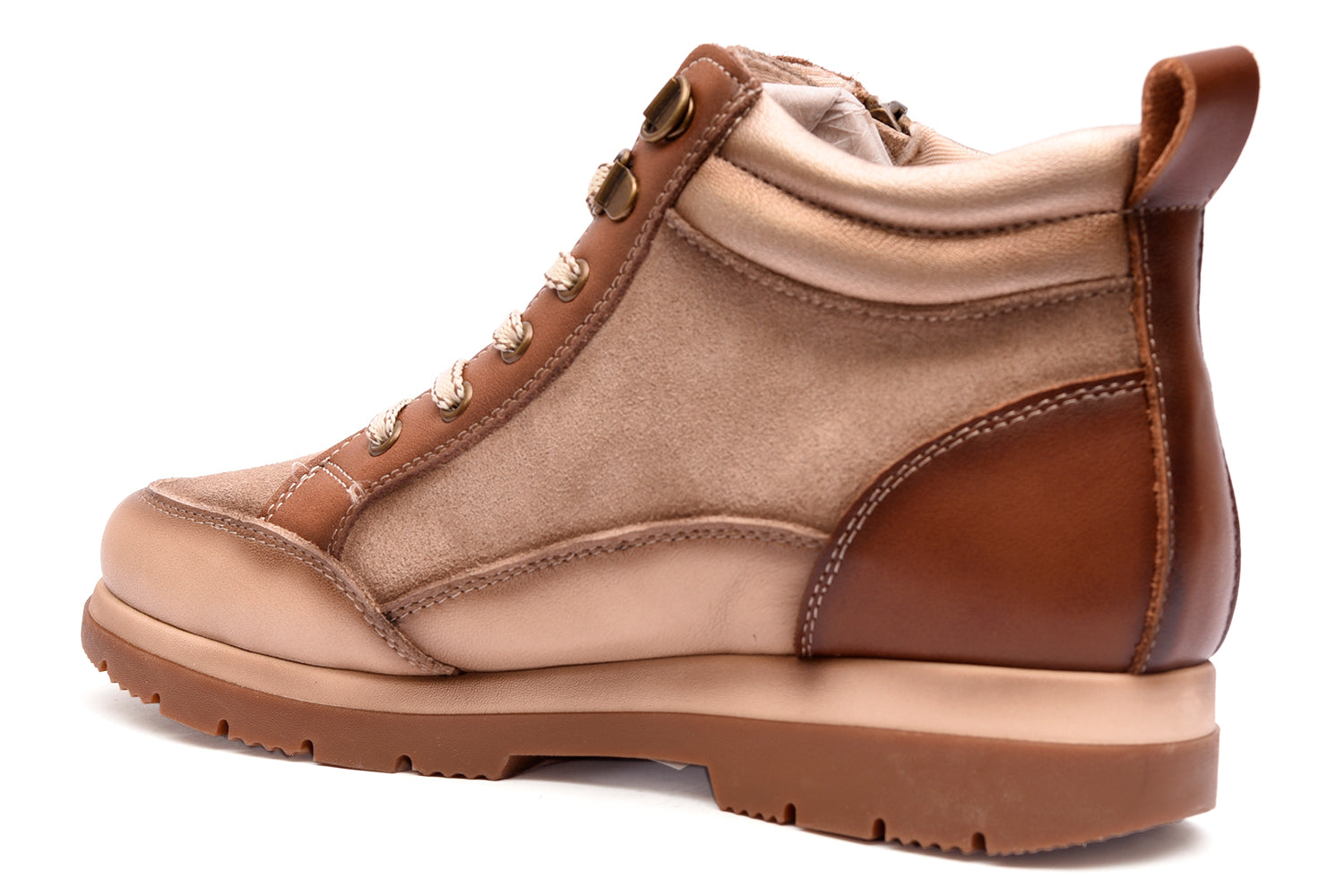 BOTIN DEPORTIVO MUJER CORDONES Y CREMALLERA TAUPE L-4460