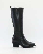 BOTA ALTA MUJER TACON MEDIO COLOR NEGRO CREMALLERA Y ELASTICO TREINTAS L-1504