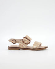 SANDALIA MUJER PLANA BEIGE CON DETALLES EN CUERDA TRENZADA CARMELA 163159