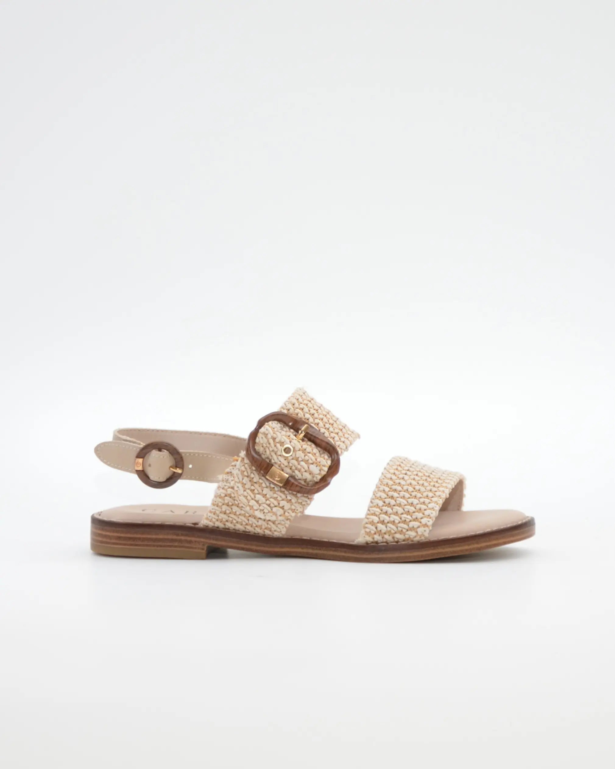 SANDALIA MUJER PLANA BEIGE CON DETALLES EN CUERDA TRENZADA CARMELA 163159