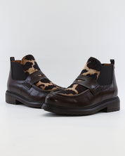 BOTIN CHELSEA MUJER PIEL MARRON CON ANIMAL PRINT LACOMBA BASIL