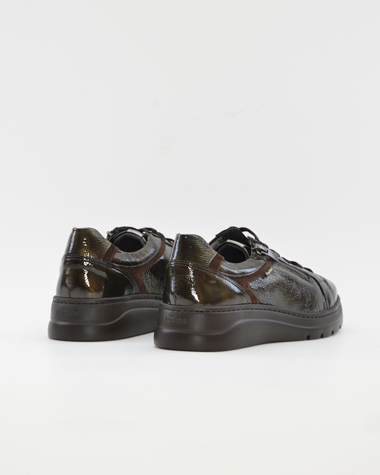 ZAPATO CASUAL MUJER PLANO FLUCHOS POMPASF1666 CHAROL OLIVA
