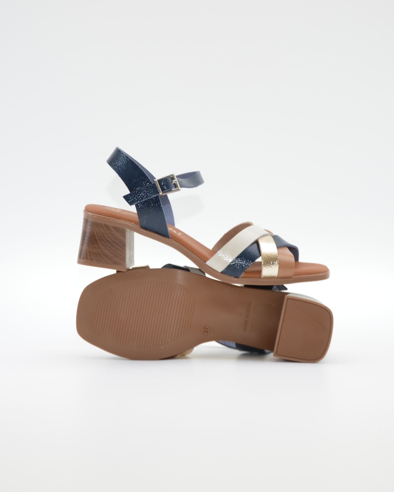 SANDALIA MUJER TIRAS CHAROL COMBI MARINO TACON PLANTA DE GEL OH MY SANDALS 6004