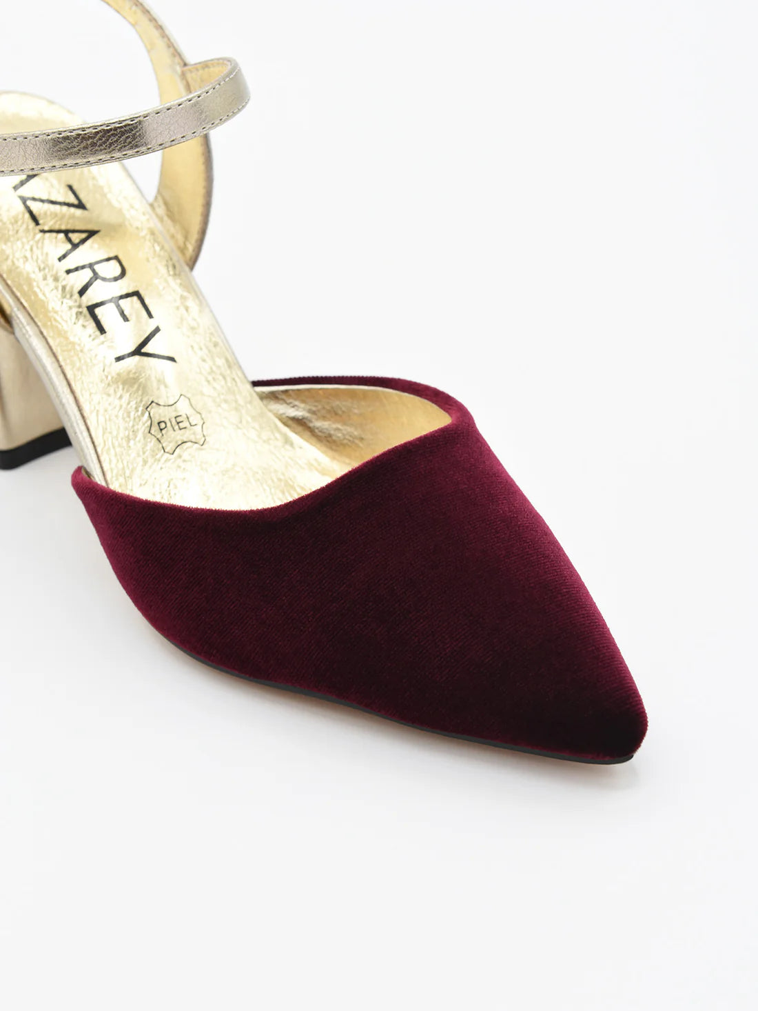 ZAPATO FIESTA TERCIOPELO BURDEOS PULSERA DORADA 459K214