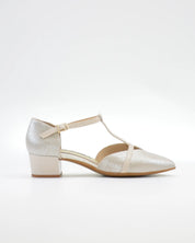 ZAPATO MUJER ABIERTO EN EL LATERAL EN PIEL METALIZADA CHAMPAN LACOMBA PETUNIA